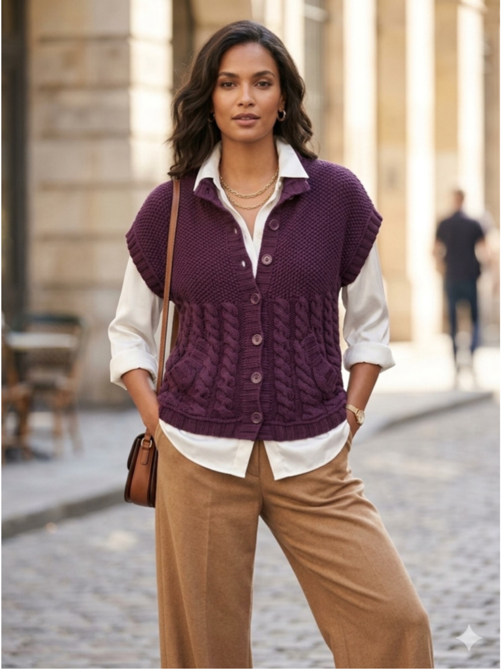 Women's Halogen Cable Knit Button Front Sweater Vest Purple Size S. 1936